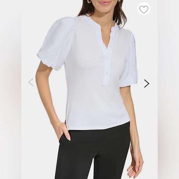 DKNY henley puff sleeve top - Picture 1 of 5